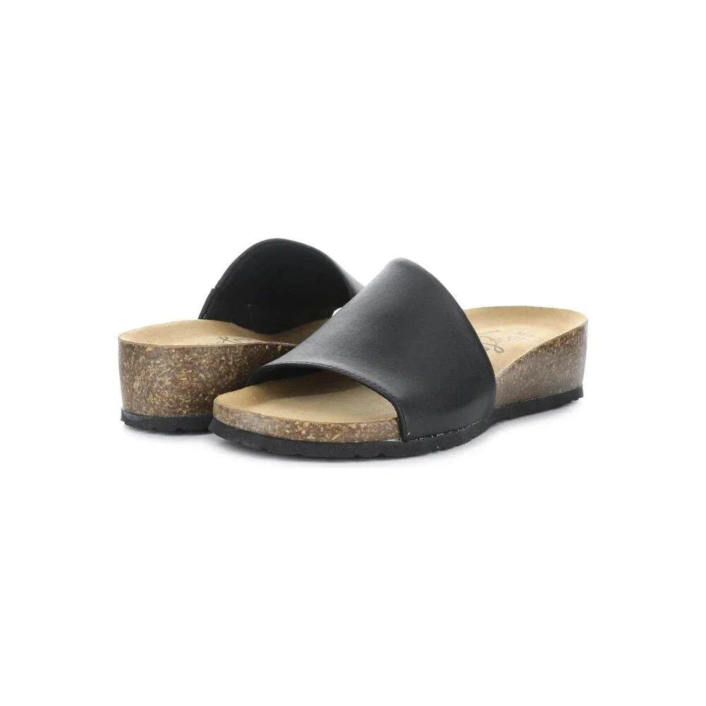 New Bos. & Co. Black Lux Slide Leather Sandals Size 41/US 10 Italy